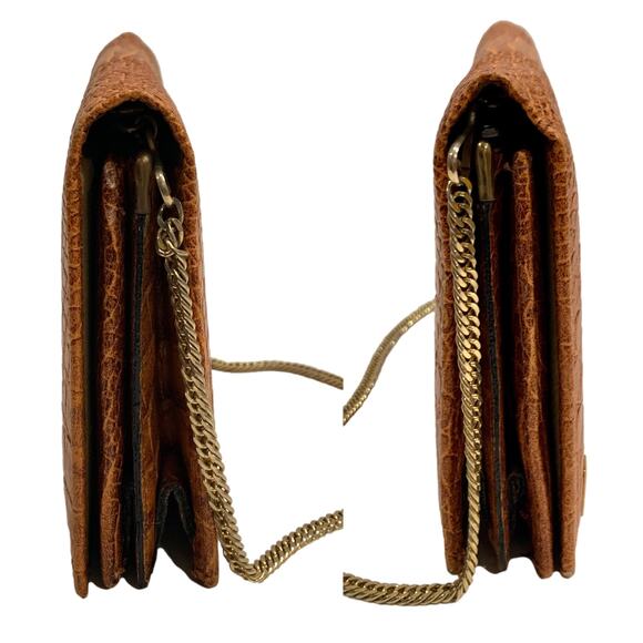 70s Pierre Cardin Alligator Clutch w Chain Strap | 9.5" x 4.75" x 3" - Picture 8 of 10